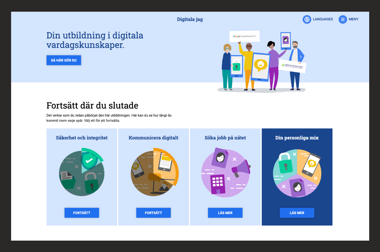 Startsida för webbutbildningen Digitala jag