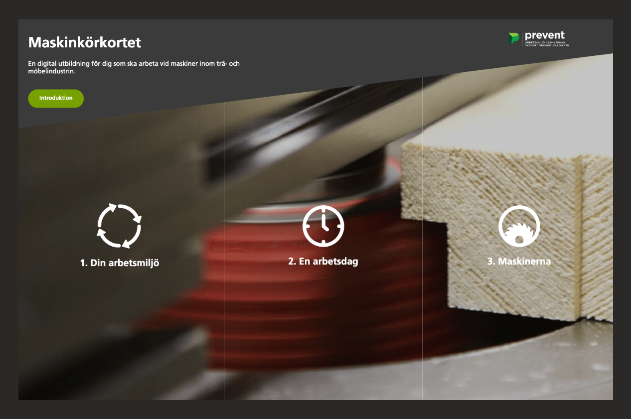 Modulöversikt i webbutbildningen Maskinkörkortet
