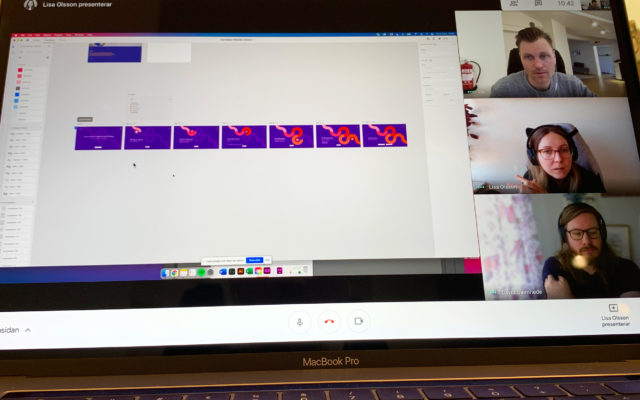 Learnways distansmöte med delad skärm som visar Adobe XD.