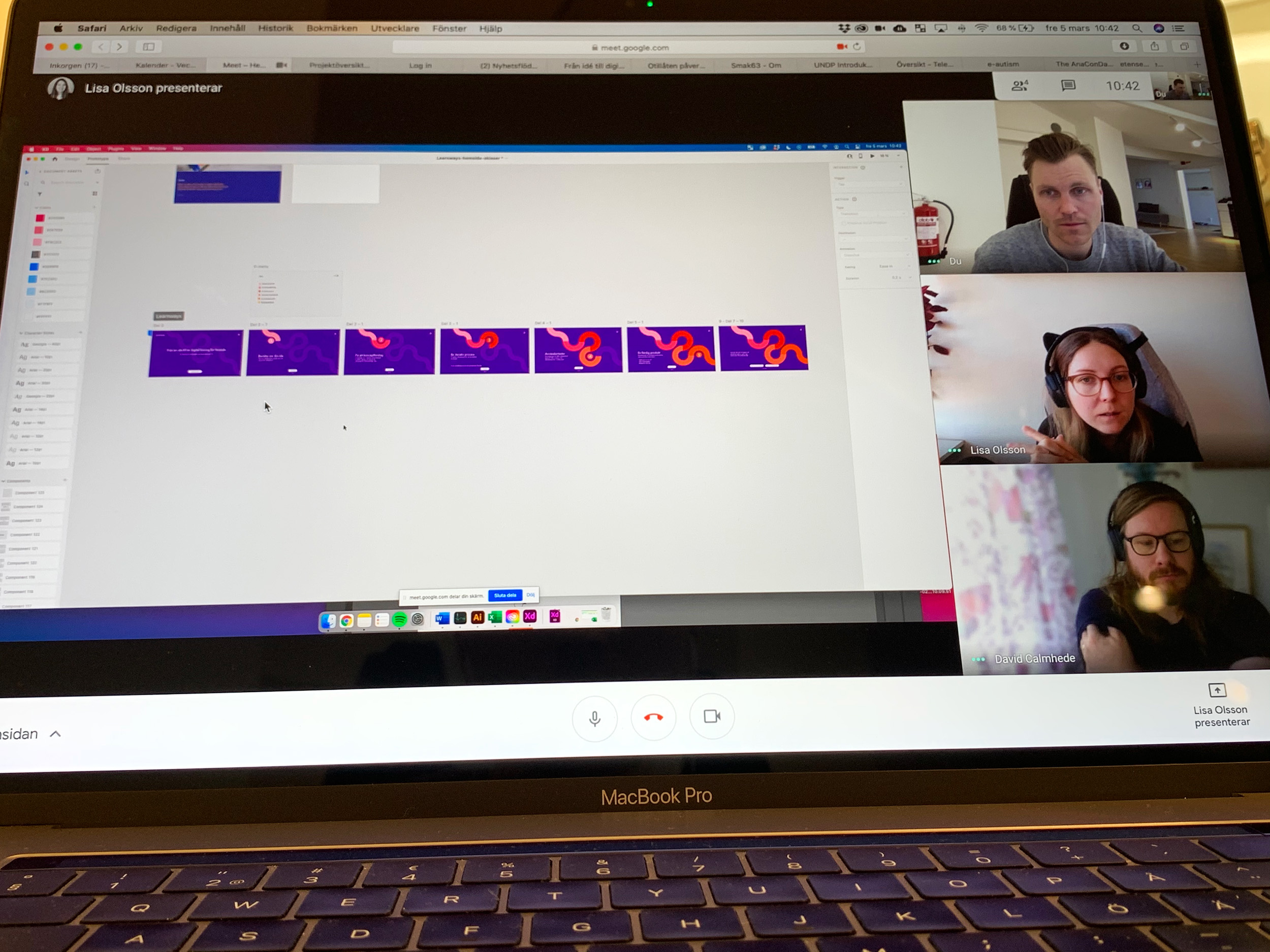 Learnways distansmöte med delad skärm som visar Adobe XD.